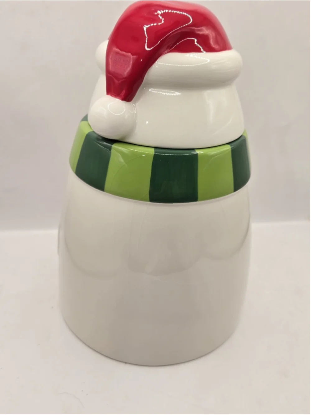 Hallmark Christmas Snowman Ceramic Cookie Jar Red Santa Hat Green Scarf 9